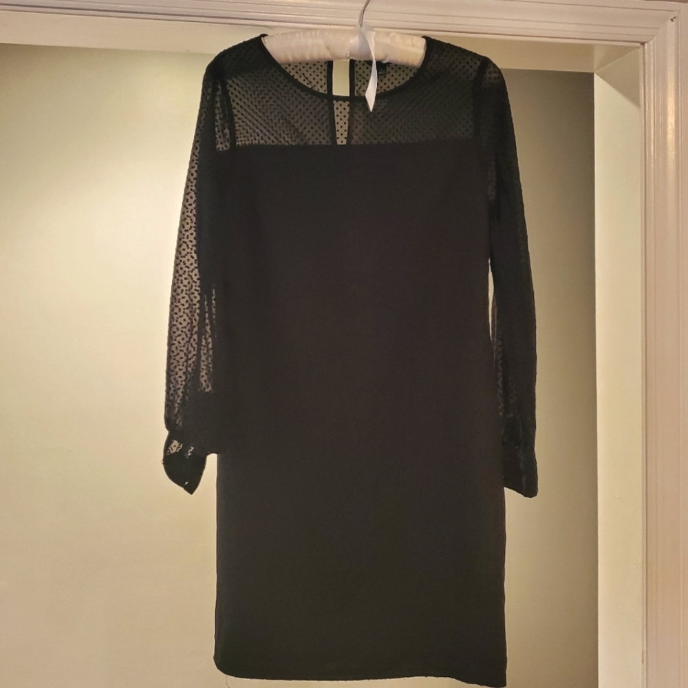 Black banana republic dress, sheer sleeves, above the knee